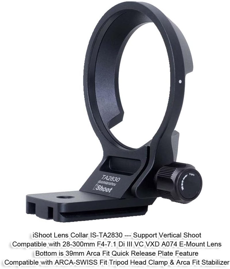 iShoot Lens Collar Tripod Mount Ring Compatible with Tamron 28-300mm F4-7.1 Di III VC VXD A074 E-Mount, Support Holder Bracket Quick Release Plate Compatible with Arca-Swiss Fit Clamp and Stabilizer - Image 2